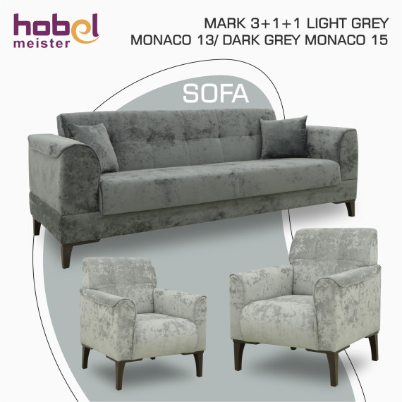 გარნიტური HOBEL MARK 3+1+1 LIGHT GREY MONACO 13/ DARK GREY MONACO 15 (3)