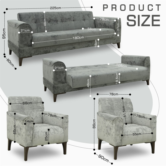 გარნიტური HOBEL MARK 3+1+1 LIGHT GREY MONACO 13/ DARK GREY MONACO 15 (3)