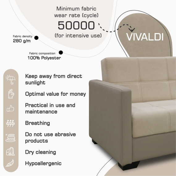 დივანი HOBEL MARVEL ECONOM F/R CAPUCHINO 4072/CREAM VIVALDI 3 (2)
