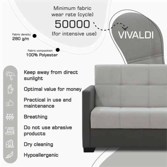 დივანი HOBEL MARVEL ECONOM GRAY V460/ LIGHT GRAY VIVALDI 6 (2)