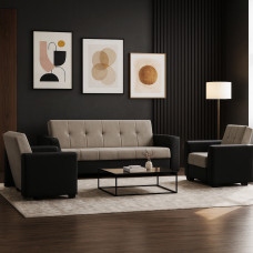 sofa set HOBEL MODERN LUX 3+1+1 BLACK 4503/CAPPUCCINO LEONARDO 4 (4)
