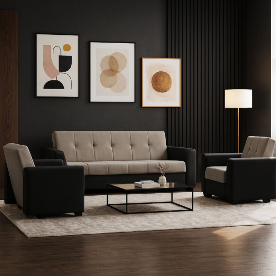 гарнитур HOBEL MODERN LUX 3+1+1 BLACK 4503/CAPPUCCINO LEONARDO 4 (4)