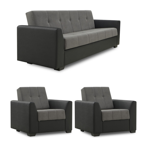 გარნიტური HOBEL MODERN LUX 3+1+1 F/R BLACK 4503/ DARK GREY LEONARDO 15 (4)