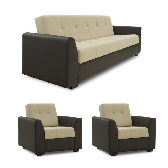 გარნიტური HOBEL MODERN LUX 3+1+1 F/R BROWN 3673/ CREAM LEONARDO 3 (4)