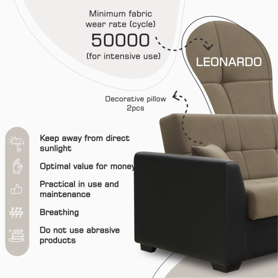 sofa HOBEL MODERN LUXE ECONOM F/R BLACK 4503/ BROWN LEONARDO 6 (2)