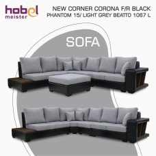 დივანი HOBEL NEW CORNER CORONA F/R BLACK PHANTOM 15/ LIGHT GREY BEATTO 1067 L (10)