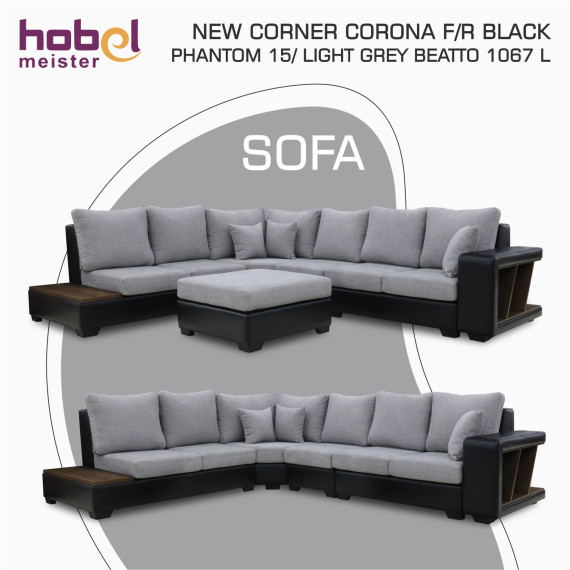 დივანი HOBEL NEW CORNER CORONA F/R BLACK PHANTOM 15/ LIGHT GREY BEATTO 1067 L (10)