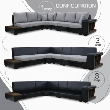 დივანი HOBEL NEW CORNER CORONA F/R BLACK PHANTOM 15/ LIGHT GREY BEATTO 1067 L (10)