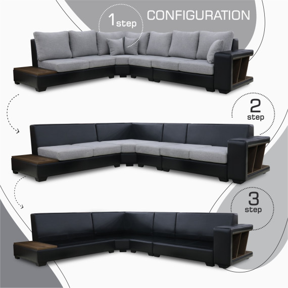დივანი HOBEL NEW CORNER CORONA F/R BLACK PHANTOM 15/ LIGHT GREY BEATTO 1067 L (10)