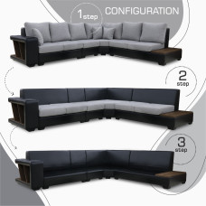 sofa HOBEL NEW CORNER CORONA F/R BLACK PHANTOM 15/ LIGHT GREY BEATTO 1067 R (10)