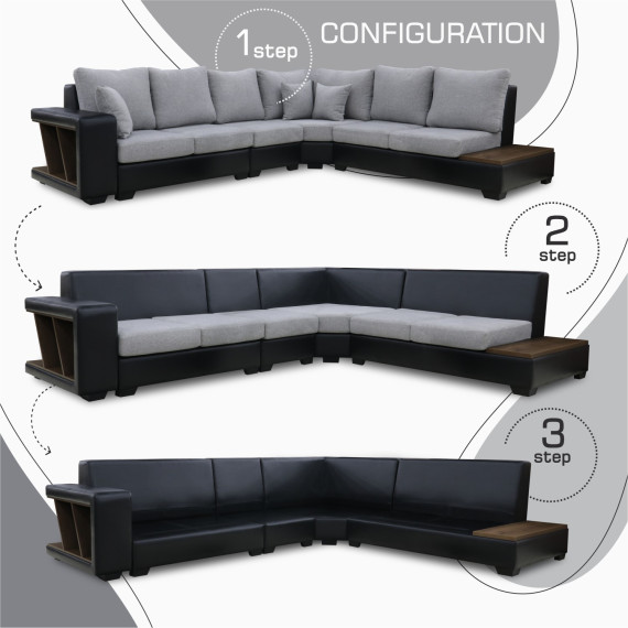 დივანი HOBEL NEW CORNER CORONA F/R BLACK PHANTOM 15/ LIGHT GREY BEATTO 1067 R (10)