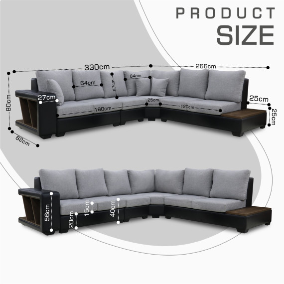 დივანი HOBEL NEW CORNER CORONA F/R BLACK PHANTOM 15/ LIGHT GREY BEATTO 1067 R (10)