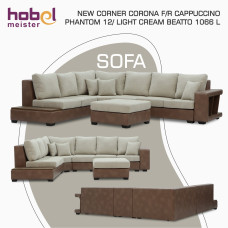 დივანი HOBEL NEW CORNER CORONA F/R CAPPUCCINO PHANTOM 12/ LIGHT CREAM BEATTO 1066 L (10)