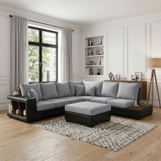 დივანი HOBEL NEW CORNER CORONA F/R BLACK PHANTOM 15/ LIGHT GREY BEATTO 1067 R (10)