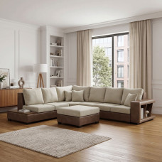 დივანი HOBEL NEW CORNER CORONA F/R CAPPUCCINO PHANTOM 12/ LIGHT CREAM BEATTO 1066 L (10)