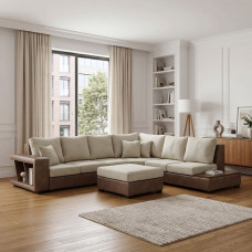 დივანი HOBEL NEW CORNER CORONA F/R CAPPUCCINO PHANTOM 12/ LIGHT CREAM BEATTO 1066 R (10)