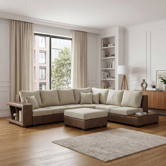 დივანი HOBEL NEW CORNER CORONA F/R CAPPUCCINO PHANTOM 12/ LIGHT CREAM BEATTO 1066 R (10)