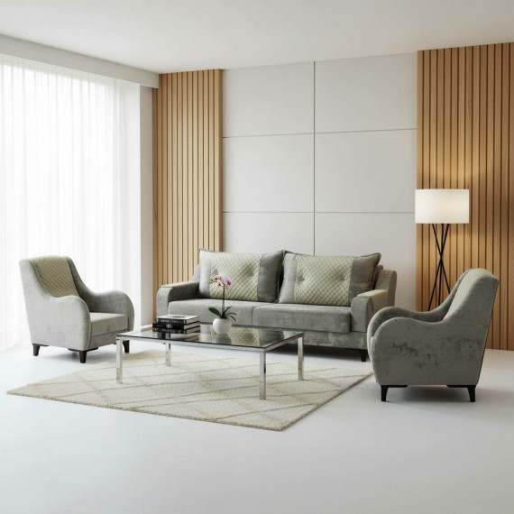 გარნიტური HOBEL OLIVIA 3+1+1 CAPPUCCINO MONACO 4/CREAM BUKLE 4 (4)