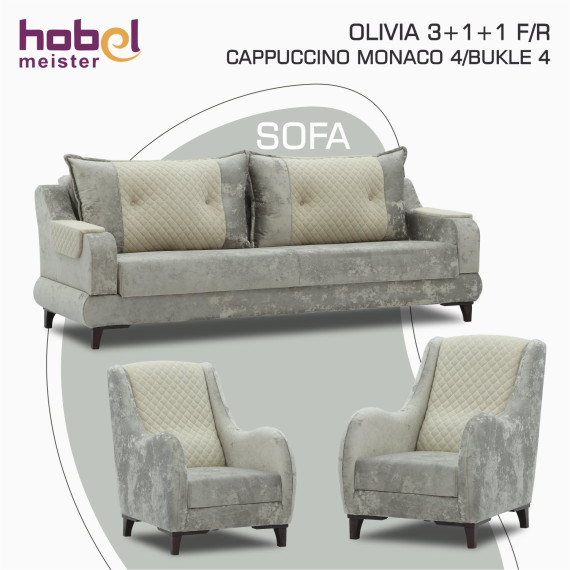 გარნიტური HOBEL OLIVIA 3+1+1 F/R CAPPUCCINO MONACO 4/BUKLE 4 (4)