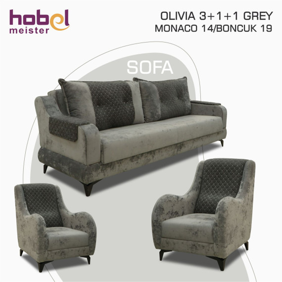 гарнитур HOBEL OLIVIA 3+1+1 GREY MONACO 14/BONCUK 19 (4)