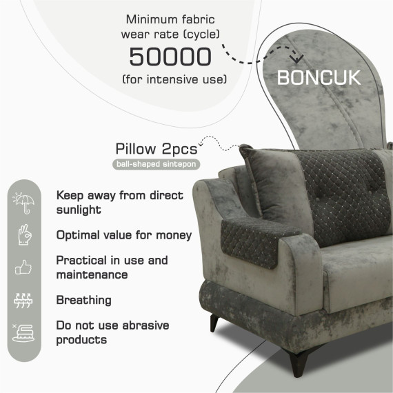 гарнитур HOBEL OLIVIA 3+1+1 GREY MONACO 14/BONCUK 19 (4)