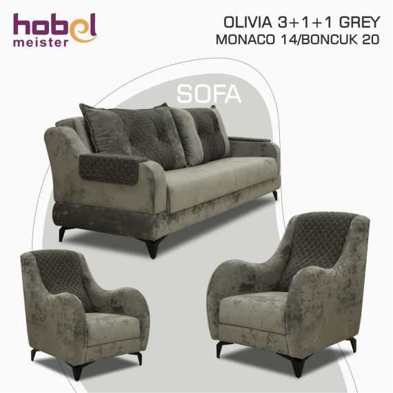 гарнитур HOBEL OLIVIA 3+1+1 GREY MONACO 14/BONCUK 20 (4)