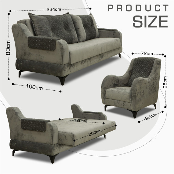 გარნიტური HOBEL OLIVIA 3+1+1 GREY MONACO 14/BONCUK 20 (4)