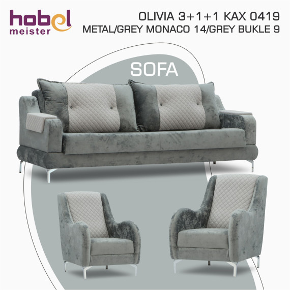გარნიტური HOBEL OLIVIA 3+1+1 KAX 0419 METAL/GREY MONACO 14/GREY BUKLE 9 (4)