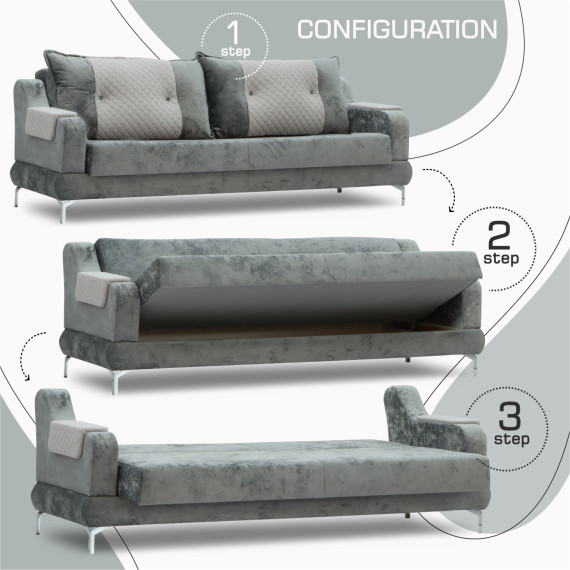 გარნიტური HOBEL OLIVIA 3+1+1 KAX 0419 METAL/GREY MONACO 14/GREY BUKLE 9 (4)