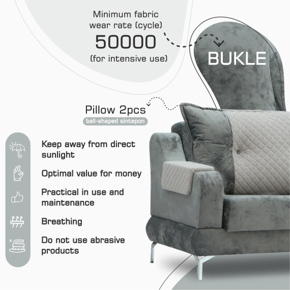 გარნიტური HOBEL OLIVIA 3+1+1 KAX 0419 METAL/GREY MONACO 14/GREY BUKLE 9 (4)