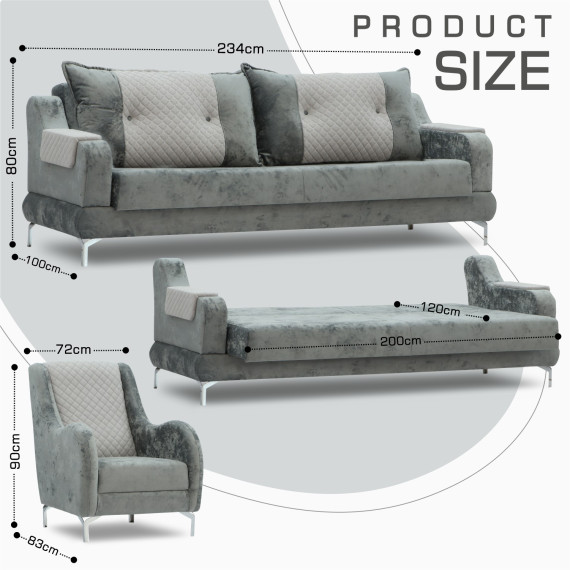 გარნიტური HOBEL OLIVIA 3+1+1 KAX 0419 METAL/GREY MONACO 14/GREY BUKLE 9 (4)