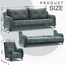 sofa set HOBEL OLIVIA 3+1+1 L38120AB DARK GREY MONACO 15/GREY BUKLE 11 (4)