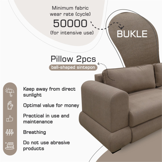 დივანი HOBEL SIDNEY PLUS 3 STR F/Z LIGHT BROWN BUKLE 5 (2)