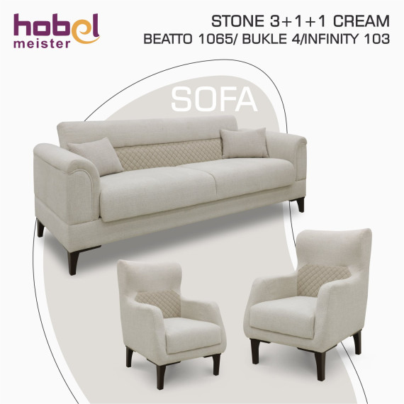გარნიტური HOBEL STONE 3+1+1 CREAM BEATTO 1065/ BUKLE 4/INFINITY 103 (3)