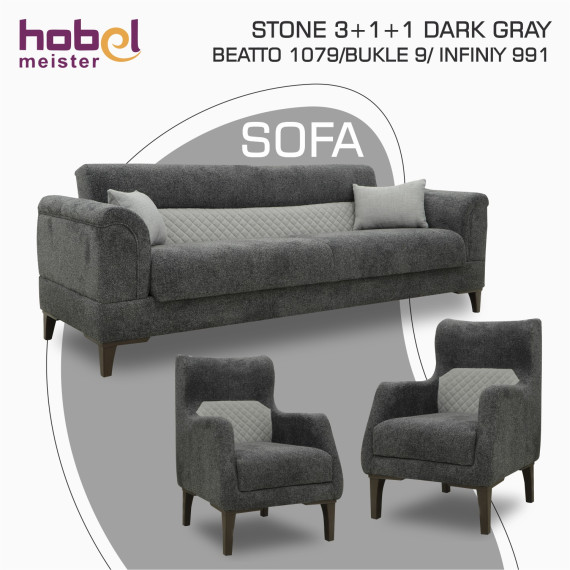 გარნიტური HOBEL STONE 3+1+1 DARK GRAY BEATTO 1079/BUKLE 9/ INFINIY 991 (3)