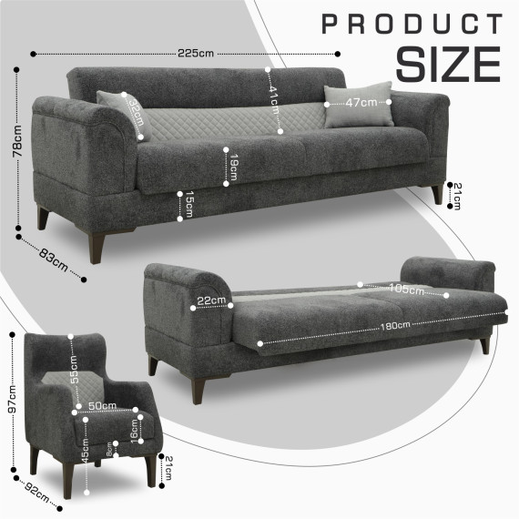 გარნიტური HOBEL STONE 3+1+1 DARK GRAY BEATTO 1079/BUKLE 9/ INFINIY 991 (3)