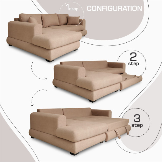 диван HOBEL CORNER SIDNEY PLUS F/Z LIGHT BROWN BUKLE 5 L (3)