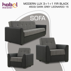 გარნიტური HOBEL MODERN LUX 3+1+1 F/R BLACK 4503/ DARK GREY LEONARDO 15 (4)