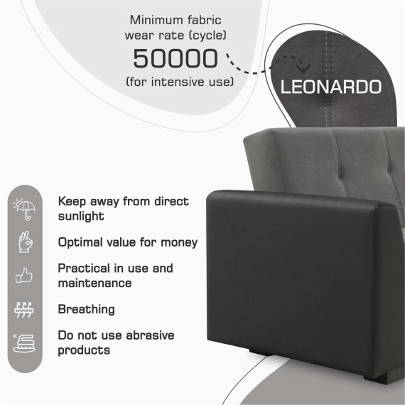 გარნიტური HOBEL MODERN LUX 3+1+1 F/R BLACK 4503/ DARK GREY LEONARDO 15 (4)