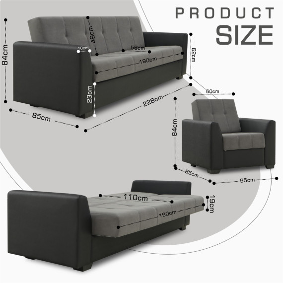 გარნიტური HOBEL MODERN LUX 3+1+1 F/R BLACK 4503/ DARK GREY LEONARDO 15 (4)