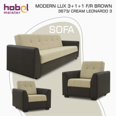 гарнитур HOBEL MODERN LUX 3+1+1 F/R BROWN 3673/ CREAM LEONARDO 3 (4)