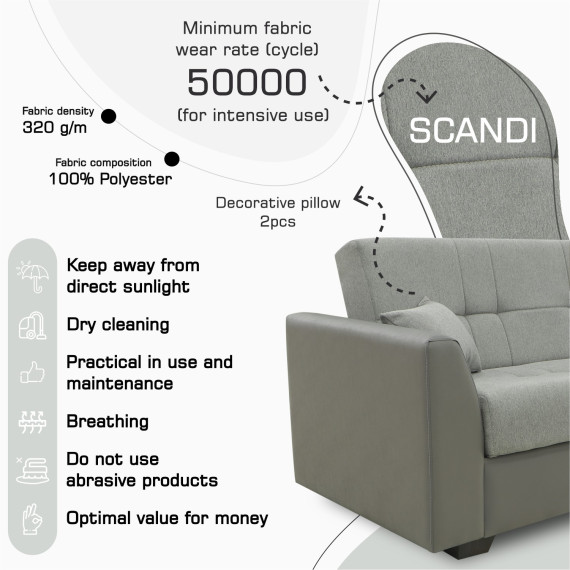 დივანი HOBEL MODERN LUXE ECONOM F/R GREY V460/ GREY SCANDI 21 (2)
