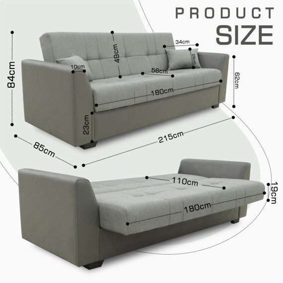 დივანი HOBEL MODERN LUXE ECONOM F/R GREY V460/ GREY SCANDI 21 (2)