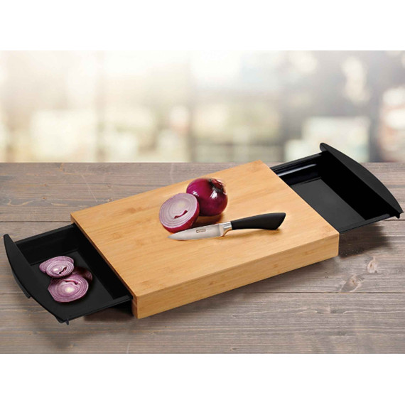 საჭრელი დაფა KESPER 58350 BAMBOO WITH 2TRAYS BLACK