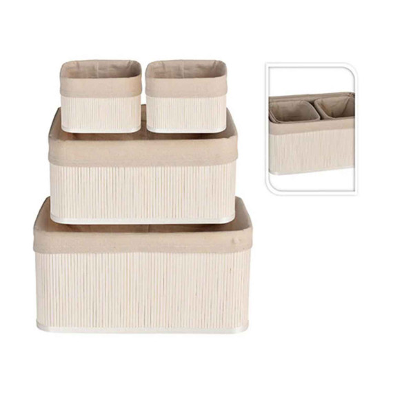decorate objects KOOPMAN BASKET SET BAMBOO LINEN WHITE