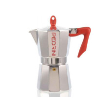 ყავის მადუღარა PEDRINI 9086-0 POLISHED ALU. RED HANDLE 12 CUPS