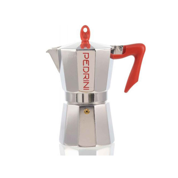 ყავის მადუღარა PEDRINI 9086-0 POLISHED ALU. RED HANDLE 12 CUPS