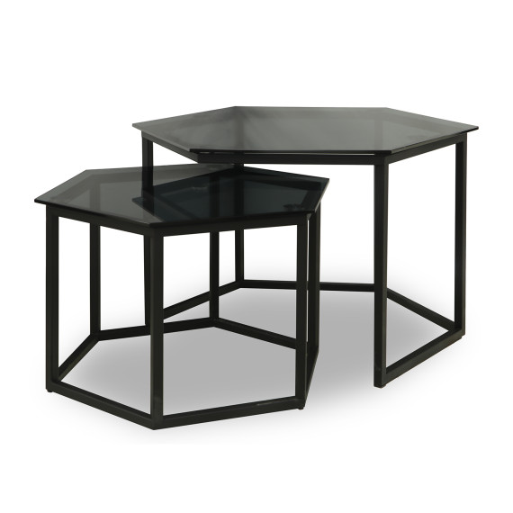 ჟურნალის მაგიდა HOBEL BEEHIVE 2PCS METAL BLACK/ GLASS FM (2)