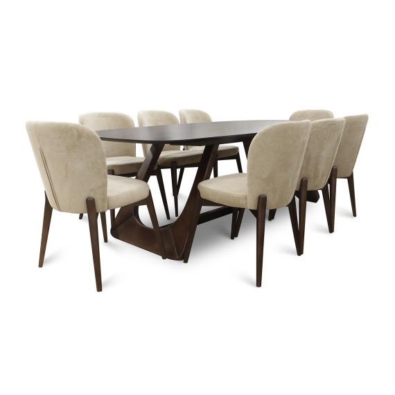 სასადილო გარნიტური HOBEL ALICIA 1+8  BROWN PIGMENT/CH BLUE MELO 18 (5)