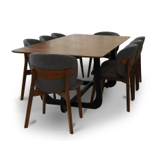 dining set IVORIE VEOLIA 3370/1372 1+8 WALNUT/BLACK